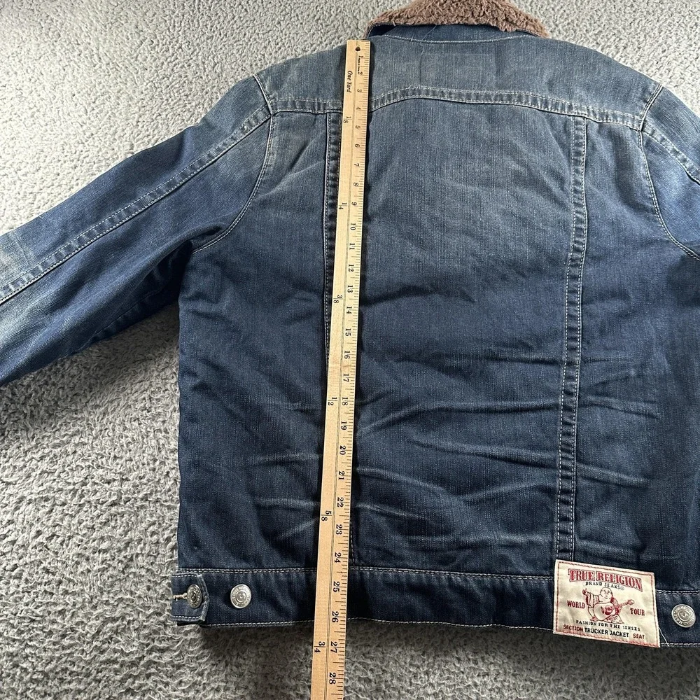 True Religion Section Trucker Jacket Mens XL Blue Sherpa Lined Denim Fleece